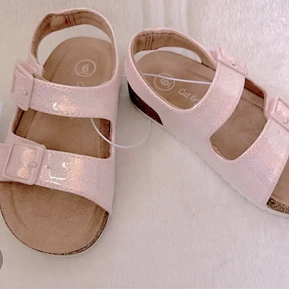 Cat & Jack Glittery Pink Kids Sandals - Picture 1 of 2